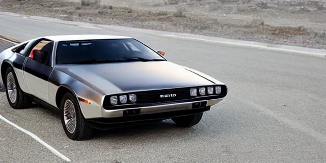 Image similar to a single delorean and 1 9 6 9 dodge charger hybrid, dslr