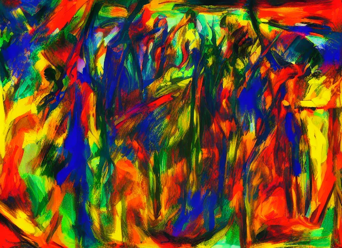 Prompt: the fellowship of the ring, abstract expressionism, digital art, broad strokes,