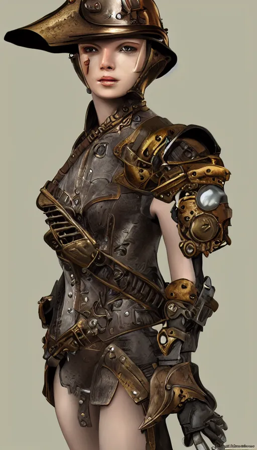 Prompt: steampunk helmet, female warrior, sharp focus, moebius, game art
