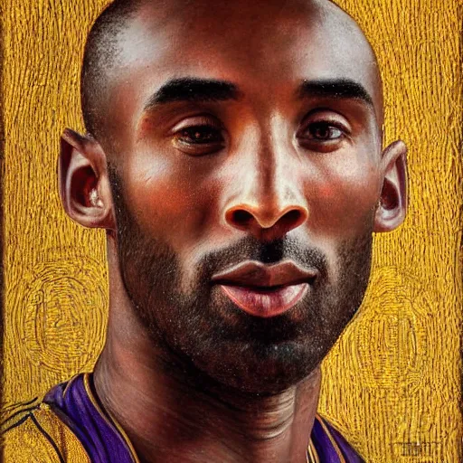 Image similar to portrait of kobe bryant with detailed, textured skin and piercing eyes, by nikolay makovsky