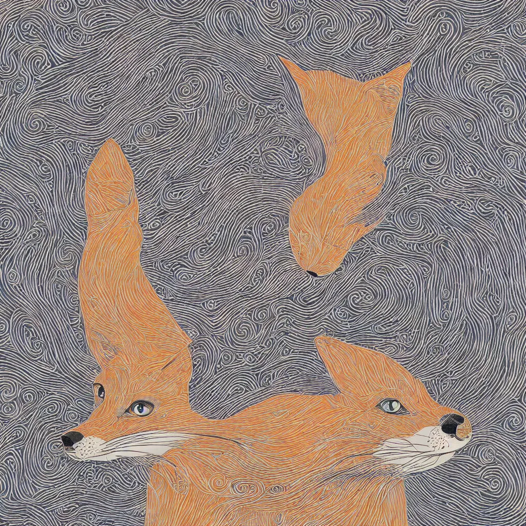 Image similar to thin long continuous lines form fox head by victo ngai