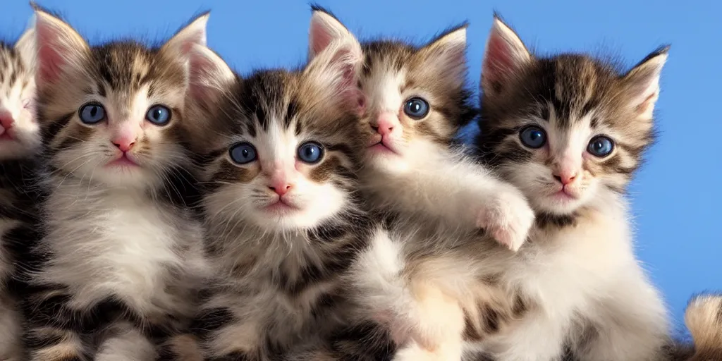 Prompt: a bunch of cute kittens, clear skies