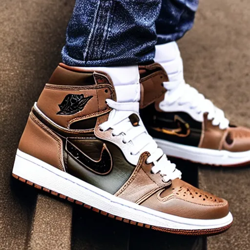 Prompt: a pair of nike air jordan 1 travis scott high og mocha