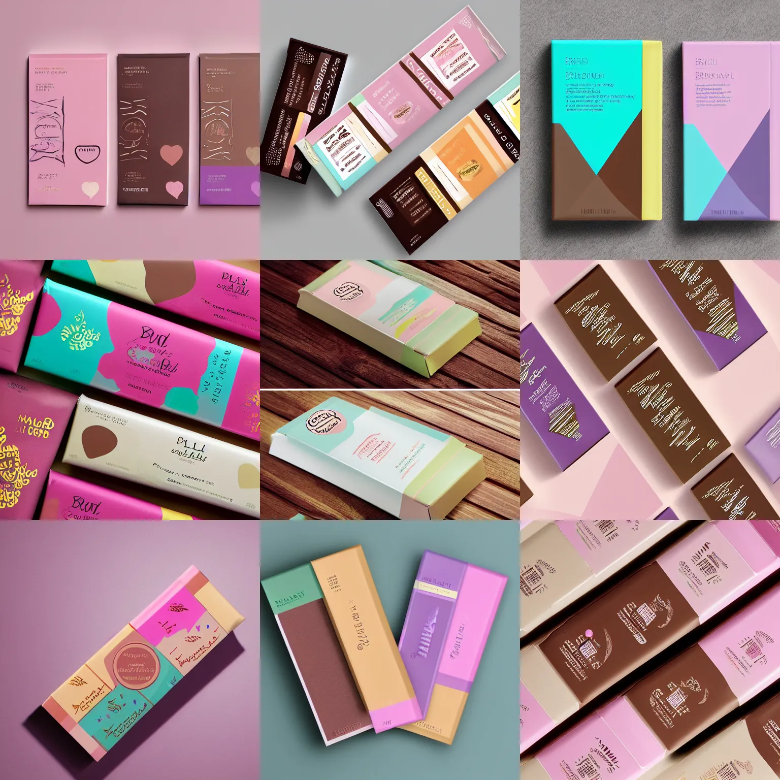 Prompt: pastel colours, conceptual chocolate bar packaging, label design, behance, packaging of the world, award, front label, packaging design, craft