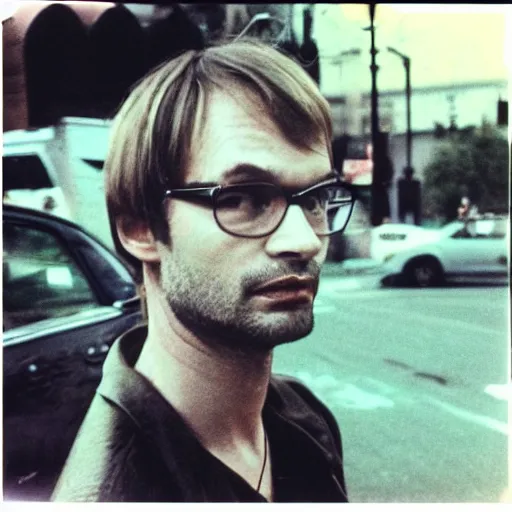 Image similar to jeffrey dahmer in hollywood street, polaroid photo, perfect photo, photo pinterest