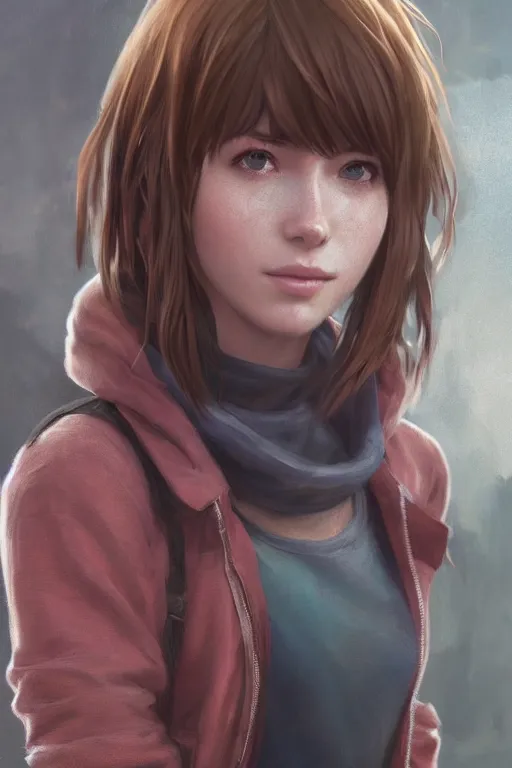 Prompt: detailed concept art portrait of max caulfield from life is strange, youth, cute, on a depth of field background, artstation, award - winning realistic sci - fi concept art by jim burns and greg rutkowski, beksinski, a realism masterpiece, expressive color palette, james gilleard, bruegel, alphonse mucha, and yoshitaka amano