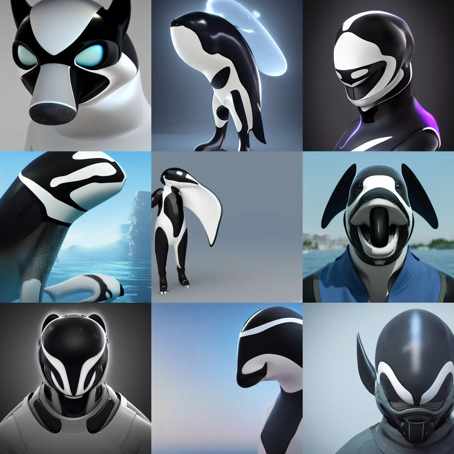 Prompt: male mechanical anthro orca, visor screen for face, snout under visor, commission on furaffinity, cgsociety, octane render