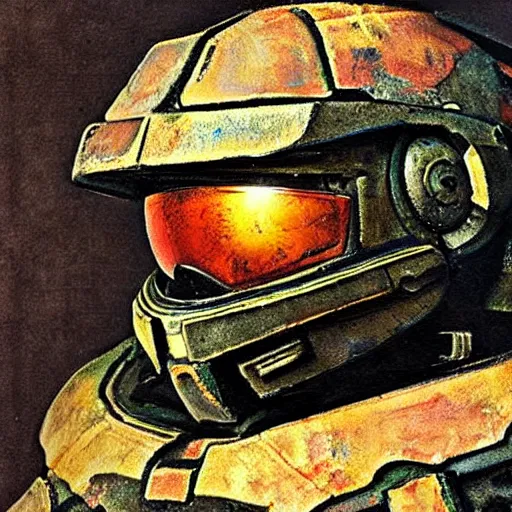 Prompt: master chief rembrandt style