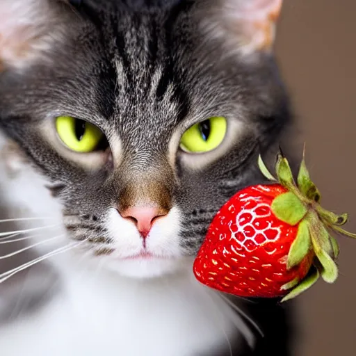 Prompt: A cat with the texture of a strawberry
