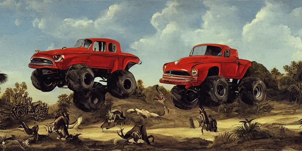 Image similar to Monster truck, painting by john james audubon