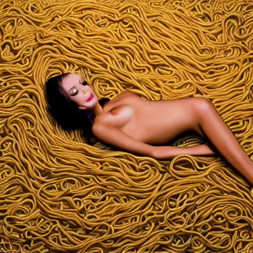 Image similar to playboy model made of noodles