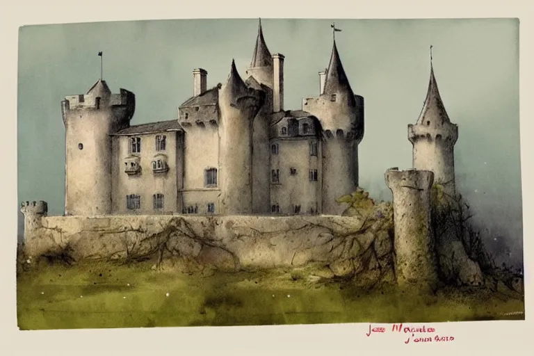 Image similar to 1950s castle . muted colors. by Jean-Baptiste Monge