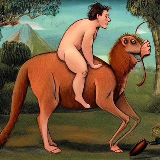 Prompt: a centaur made out of a monkey and a walrus