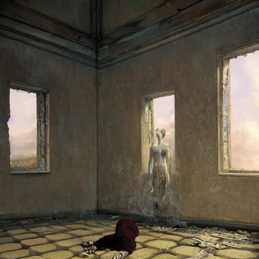 Image similar to hyperrealistic surrealism, David Friedrich, award winning masterpiece with incredible details, Zhang Kechun, a surreal vaporwave vaporwave vaporwave vaporwave vaporwave painting by Thomas Cole of a gigantic broken mannequin head sculpture in ruins, astronaut lost in liminal space, highly detailed, trending on ArtStation