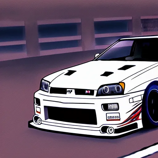 Image similar to nissan gt r 3 4 initial d, anime art