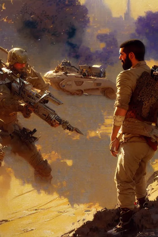 Image similar to war between drake and josh, painting by gaston bussiere, craig mullins