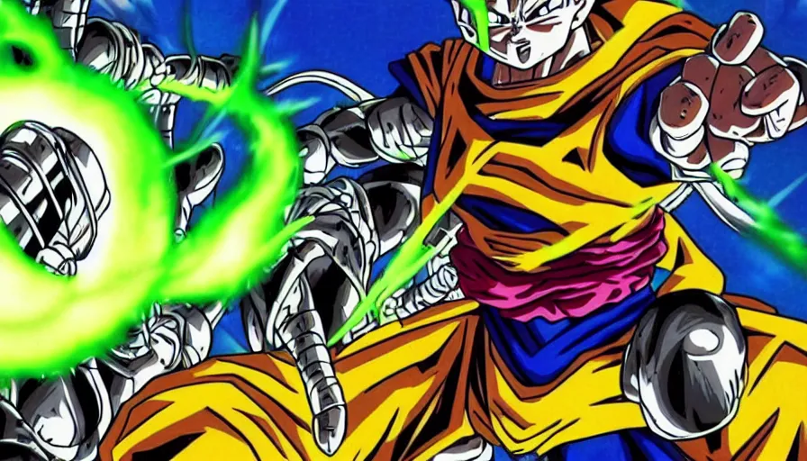 Image similar to screenshot of an evil dragon ball alien villain charging energy. illustrated by Akira Toriyama