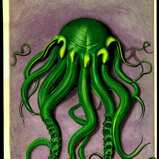 Prompt: ”biology text book scientific drawings of Cthulhu”