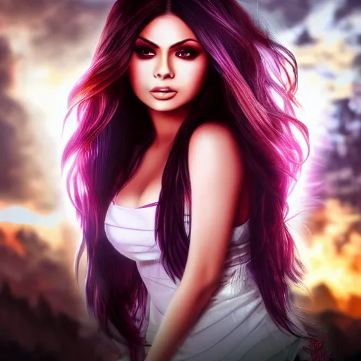 Image similar to portait princess haifa wehbe as duanmu rong, centred, very long hair, hd, unreal engine, art digital painting, amazing background theme
