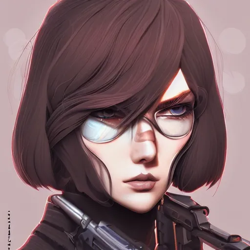Image similar to infernal sniper, androgynous, beautiful, detailed symmetrical close up portrait, intricate complexity, in the style of artgerm and ilya kuvshinov, cel shaded