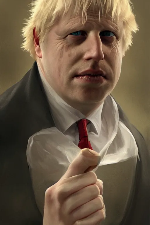 Prompt: Boris Johnson as Lord Voldemort without nose, Boris Johnson hairstyle, masculine figure, highly detailed, digital painting, artstation, concept art, smooth, sharp focus, illustration, cinematic lighting, art by artgerm and greg rutkowski and alphonse mucha