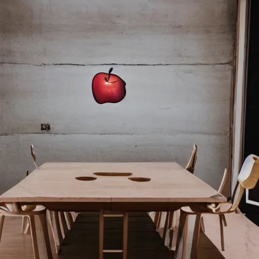 Prompt: A 10ft by 10ft room empty except for a single apple on a table in the middle, table is centered