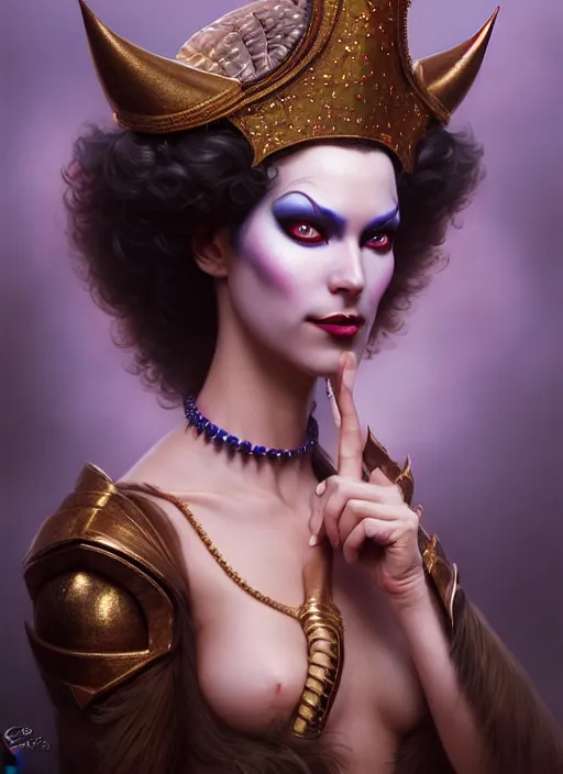 Prompt: a gorgeous female court jester, professionally retouched, award winning, hyperdetailed, ray tracing, soft lighting, feathered hair, realistic, smooth face, perfect eyes, wide angle, sharp focus on eyes, 8 k high definition, insanely detailed, intricate, elegant, art by greg rutkowski and boris vallejo