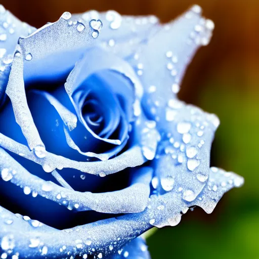 Image similar to A 4k photo of a blue rose, morning dew on the rose, high contrast