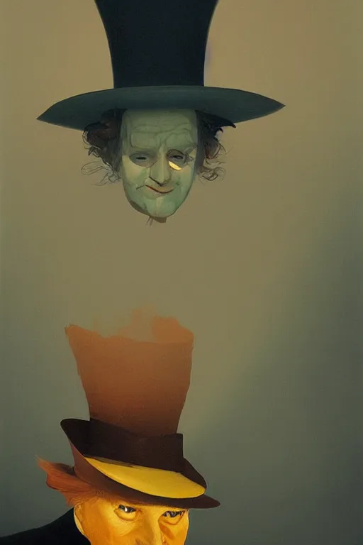 Prompt: Mr Hatter portrait in the wonder trash land Edward Hopper and James Gilleard, Zdzislaw Beksisnski, higly detailed