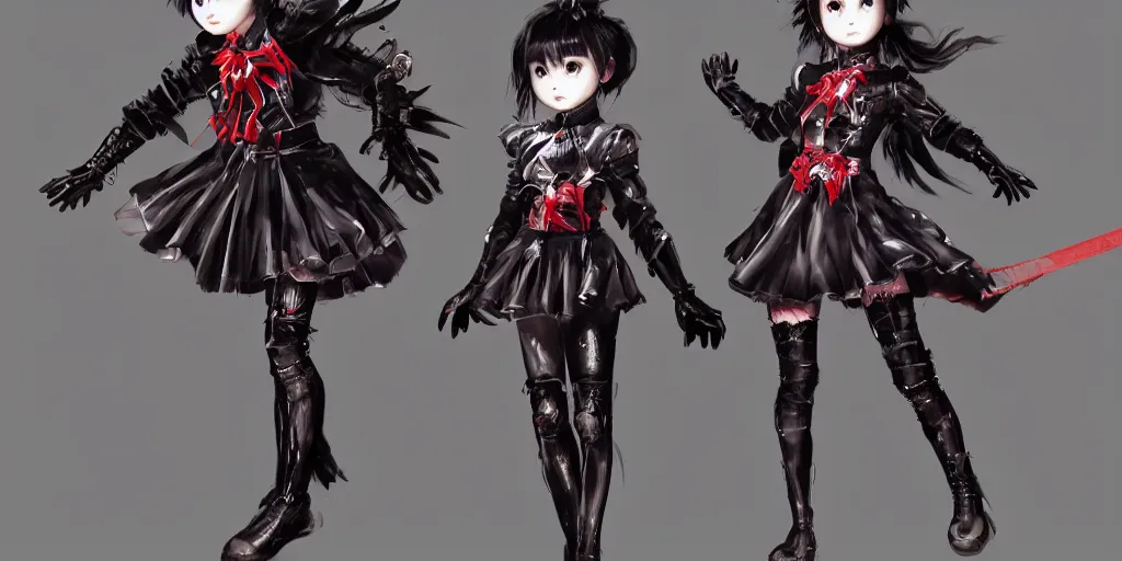 Image similar to A Yui Mizuno from Babymetal by Tetsuya Nomura with Ralph Horsley and Mario Testino, trending on artstation and pixiv clean sci-fi concept art and sheet for video game character that will be used in unreal engine 5 with hyper detailed textures and cinematic light