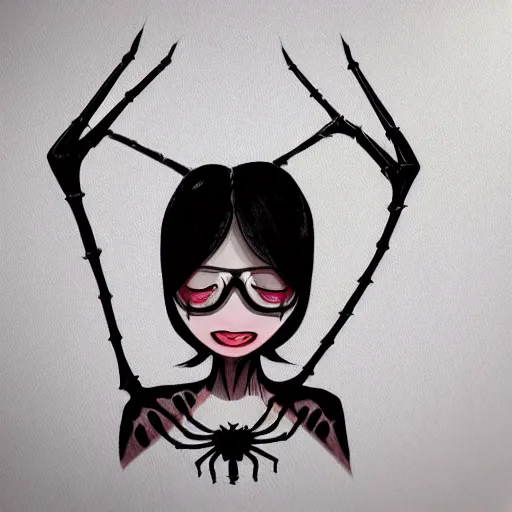 Image similar to spider headed girl in the style of Roby Dwi Antono