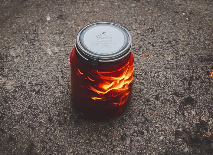 Image similar to dslr photo still of a jar filled with fire, 8 5 mm f 1. 8