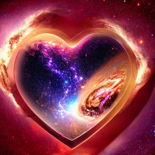 Prompt: the universe contained in a heart shaped glass 8 k extremely hd