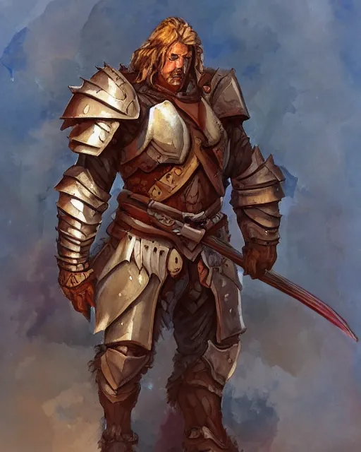 Prompt: a oil / watercolor painting full body character portrait of a paladin / barbarian in the style of moebius in the style of leonard boyarsky trending on artstation deviantart pinterest furaffinity detailed photorealistic highlights and shadow hd 8 k post - processing high resolution