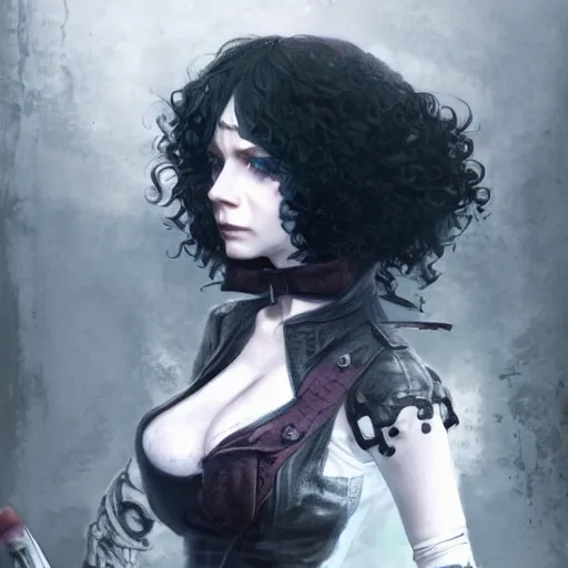 Image similar to christina hendricks goth, tankoban, 4 k, tone mapping, akihiko yoshida, james jean andrei riabovitchev marc simonetti, yoshitaka amano, long hair, curly, h. hydrochaeri