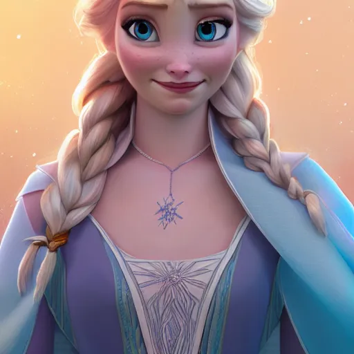 Image similar to elsa from frozen, hyper detailed, digital art, trending in artstation, cinematic lighting, studio quality, smooth render, unreal engine 5 rendered, octane rendered, art style by klimt and nixeu and ian sprigger and wlop and krenz cushart