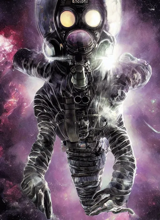 Image similar to astronaut in dark void underwater - complex and hyperdetailed technical suit design. reflection and dispersion materials. rays and dispersion of light. volumetric light. f / 3 2. noise film photo. flash photography. ultra realistic, 5 0 mm. poster by wayne barlowe, hajime sorayama aaron horkey, craig mullins