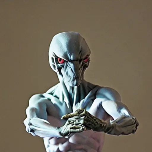 Image similar to sculpting scene from the movie ghost but with an alien instead.