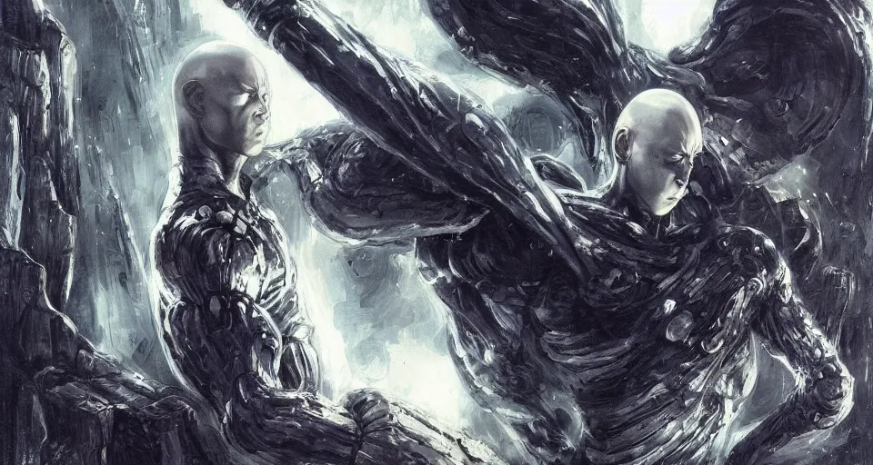 Image similar to one punch man by h. r. giger and greg rutkowski - elden ring