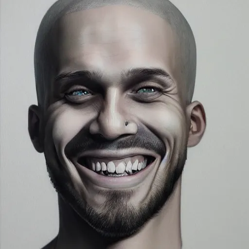 Image similar to a man that successfully escaped his internal hell and looks genuinely happy, he would fit into most socil situations and be seen as a good man. hyperrealism, trending on artstation.