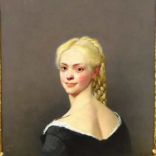 Image similar to a portrait of elsa jean in an 1 8 5 5 painting by elisabeth jerichau - baumann. painting, oil on canvas