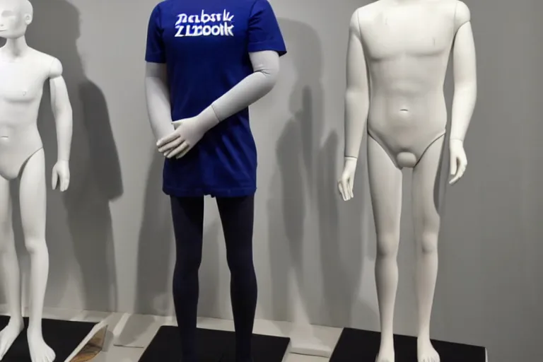 Image similar to mark Zuckerberg mannequin just woke up and is taking his human pills