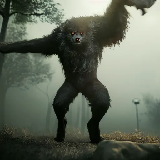 Prompt: man transforming into a werewolf at night with black realistic fur, ultra detail, unreal engine 5, 8 k