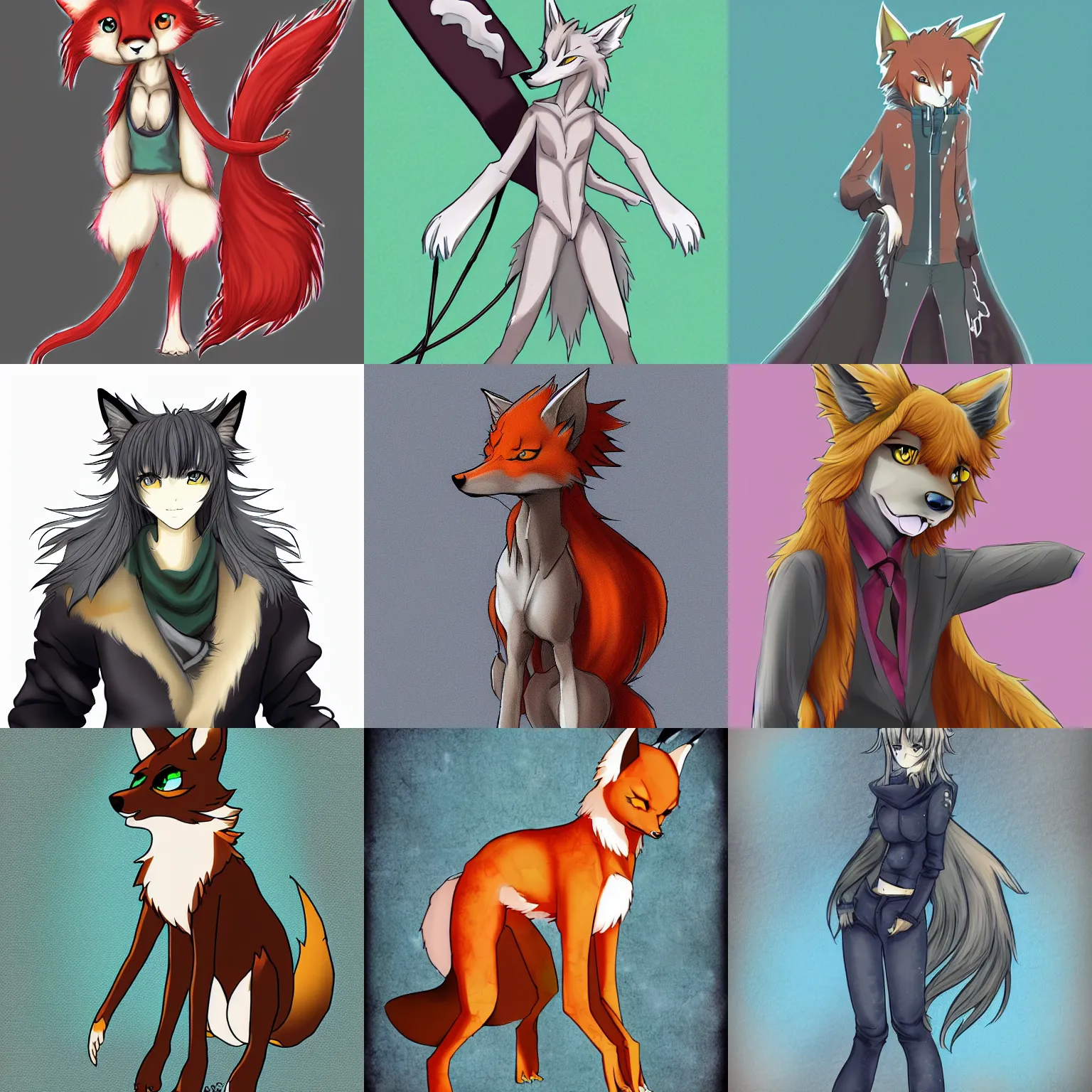 Prompt: anime style art of a gorgeous standing werefox fursona, pixiv, furaffinity