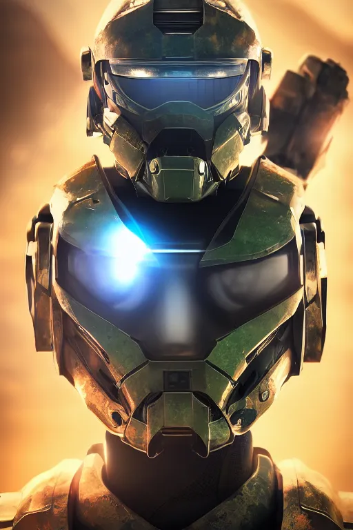 Image similar to robot ninja mask helmet halo master chief radiating a glowing aura global illumination ray tracing hdr fanart arstation by ian pesty and katarzyna da „ bek - chmiel