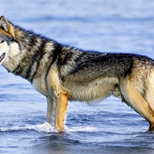 Image similar to Wolf shark chimera, shark with wolfish features, half wolf half shark