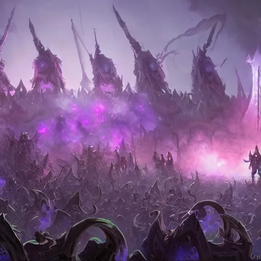 Image similar to necromancer with an army of undead rising from the ground, violet theme, hearthstone art style, epic fantasy style art by Craig Mullins, fantasy epic digital art, epic fantasy card game art by Greg Rutkowski