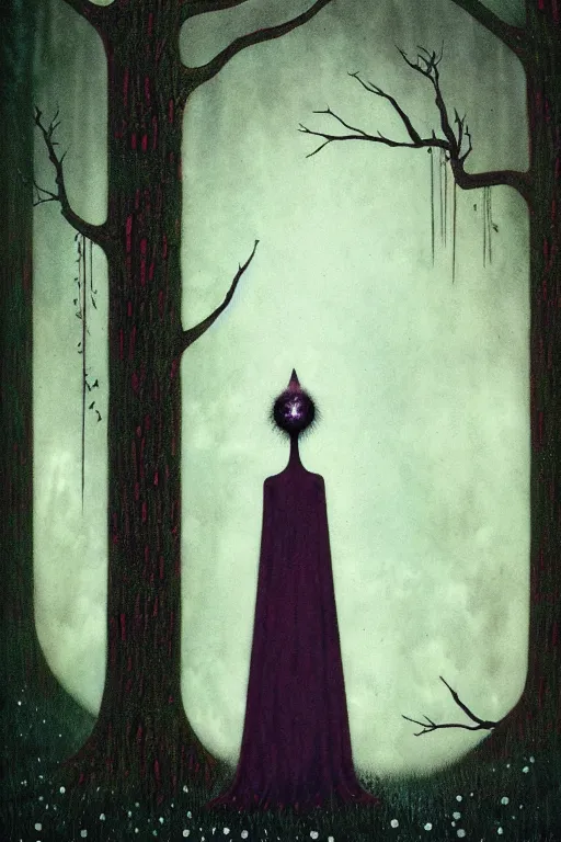 Image similar to tarot card, haunted woods, by andy kehoe