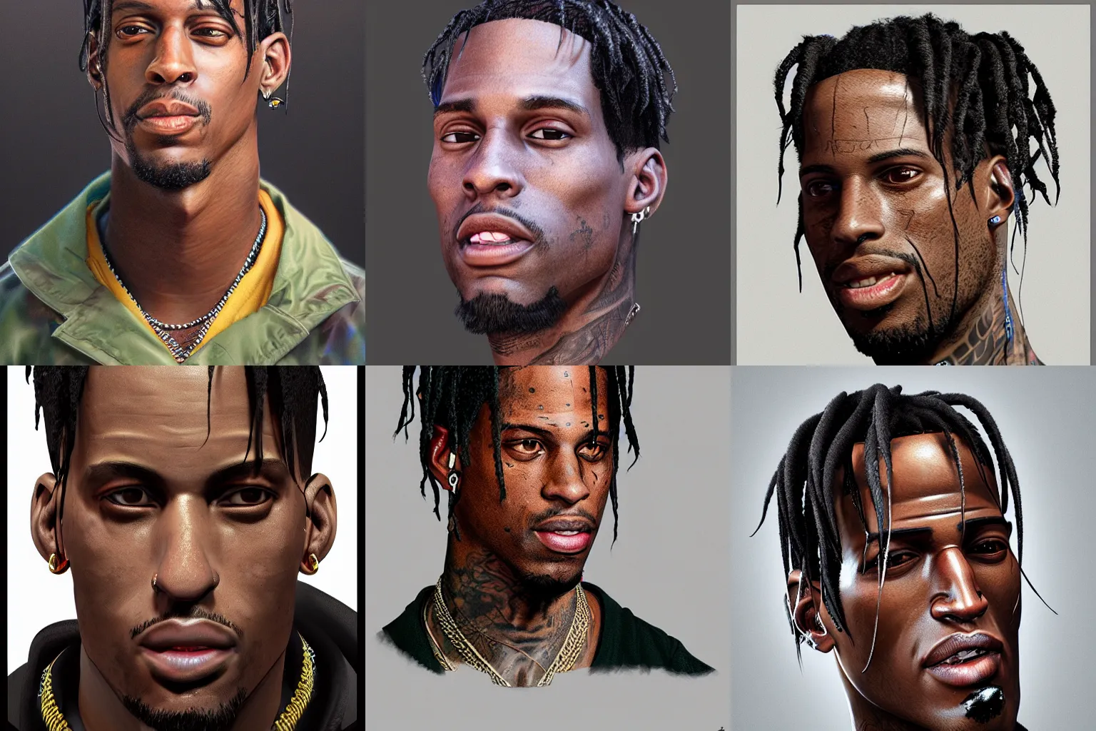 Prompt: 3d Portrait of travis scott, vray, artstation, cgsociety, masterpiece