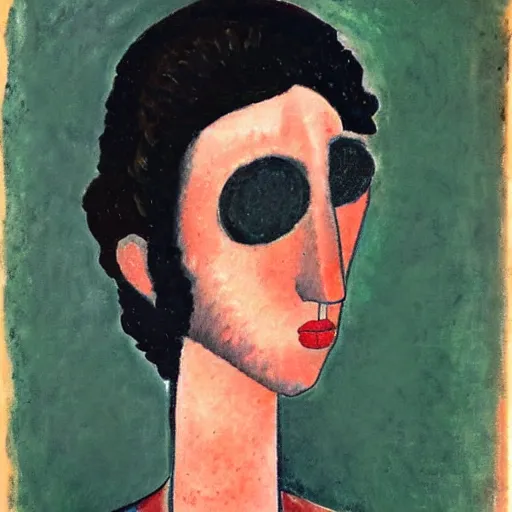 Prompt: portrait of blind loui braille in style of modigliani